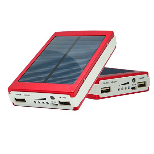 ソーラー モバイル バッテリー 大容量 30000mAh 2USBポート同時充電 スマホ ケイタイ 充電器 ソーラーチャージャー iPhone/iphone5/PSP/MP3/スマホ各種対応 (レッド)