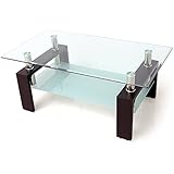 リビングテーブル ガラステーブル 横幅110cm 強化ガラス天板 ブラックウォルナット脚