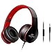 Junwer Lightweight Folding 3.5mm Stereo Over-ear Portable Stretch Headsets with Build-in Microphone, Black/red BC33169