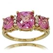 Pink Topaz & Diamond Three Stone Ring in Yellow Gold Past Present Future