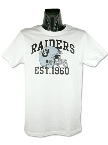 Majestic Oakland Raiders Helmet Football NFL T-Shirt White (M)
