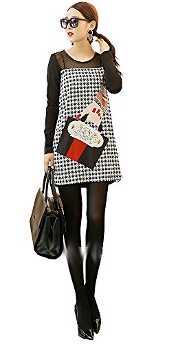 ワンピース チュニック シースルー 千鳥格子 モノトーン ガーゼ 長袖 エレガンス キュート カジュアル パーティ ２次会 レディース 秋物 冬物 可愛いスカーフ付き R330