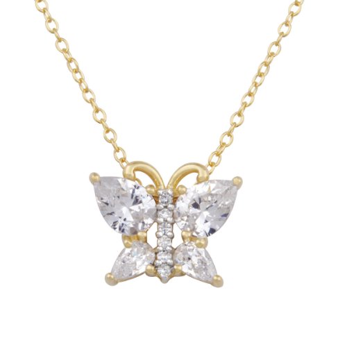 18k Yellow Gold Plated Sterling Silver Cubic Zirconia Butterfly Pendant, 18