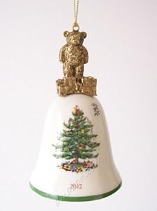 #!Cheap Spode Christmas Tree 2012 Annual Bell Ornament with Teddy Bear Top