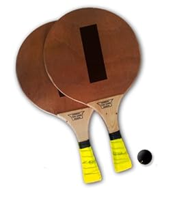 2 Professional Israeli Beach Racquet Matkot Paddles + Ball + Pro Hand Grip (Yellow)