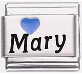 Mary Dark Blue Heart Laser Name Italian Charm Link