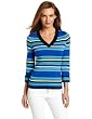 Jones New York Womens Striped V-Neck Sweater