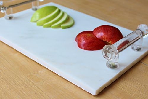 Grecian White Marble Cheese Board | Cutting Board | Pastry Board | Marble display stand with Glass Handles (8" x 12")