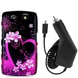 Purple Love Design Crystal Hard Skin Case Cover + Car Vehicle Charger Acces ....