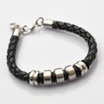 Black Platted Braided Leather Mens Br...