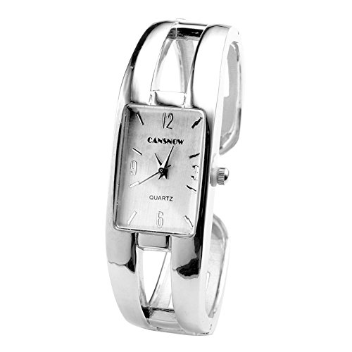 Top Plaza 1pc Vogue Silver Vintage Enamel Bracelet Watch Bangle Quartz Watch for Women with Rectangle Case