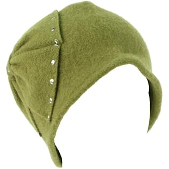Wool Winter Cloche Crushable Foldable Bucket Big Large Ribbon Bow Church Hat Olive