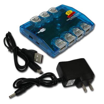 Hi-Speed 7 Port USB 2.0 Hub +Power AC Adapter for PC