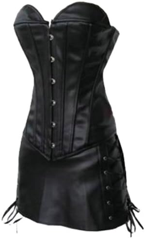 Sexy Bustier Hot Corset Fashion Faux Leather Boned Lingerie Dress Skirt-a132