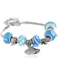 Charmed Feelings Murano Style Glass  Light Blue Sea Charms Bracelet; 7.25" + 1.5" Extender"