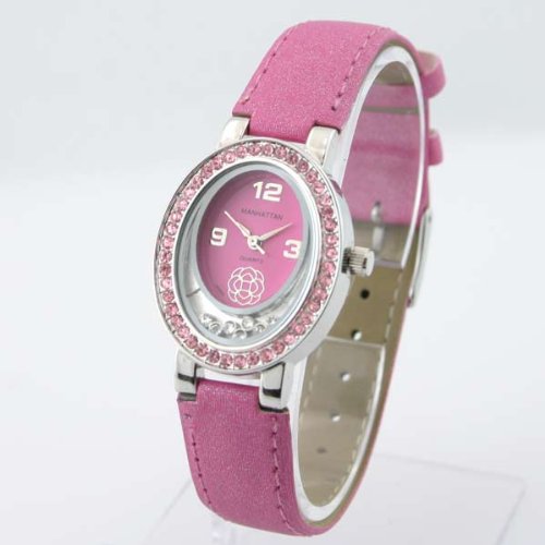 MANHATTAN by CROTON Women's Austrian Crystal Embellished Pink Strap Watch. Model: CMH5087PK