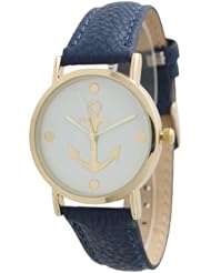 Womens Geneva Anchor Style Leather Watch - Navy