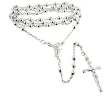 Catholic Sterling Silver Rosary Beads 24" Necklace with Crucifix