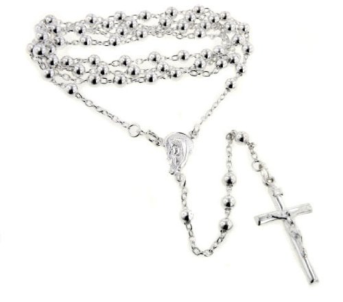 Catholic Sterling Silver Rosary Beads 24 Necklace with Crucifix