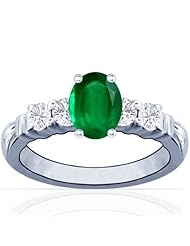 Platinum Oval Cut Emerald Ring With Sidestones