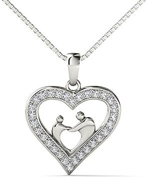 JewelAngel Sterling Silver 1/10 Carat Diamond Mother with baby Pendnat Necklaces (H-I, I1-I2)