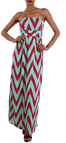 Fuchsia Pink and Mint Long Colorblock Women's ZigZag Chevron Sleeveless Maxi Dress Small