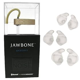 Combo of Gold Jawbone II Bluetooth Headset with Noise Assassin in Retail Packaging and 3 pairs of Clear Jabra Ear Gels