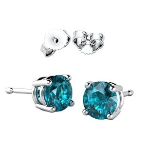 2.00 Carat Total Weight Sterling Silver Blue Zircon Topaz Colored Round Cz Stud Earrings- December Birthstone by Proudly Made in U.S.A California