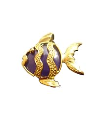 Lavender Jade Fish Pendant Gold Plated Over Sterling Silver with Genuine Diamond Accents