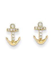 MadiK® 14k Yellow Gold Polished Anchor Cross w/ CZ Post Earrings