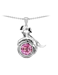 Original Star K (tm) Dog Lover Pendant with September Birthstone Round 7mm Created Pink Sapphire in .925 Sterling Silver