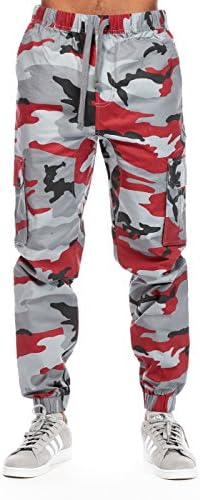 Mens Guys Ablanche Camo Cargo Pockets Twill Cuffed Joggers Pants 9JP15 (2XL, Red Camo)
