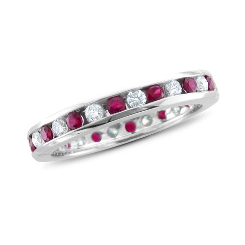 Natural Ruby Diamond Eternity Ring in Channel Set Platinum Band (G, SI1-SI2, 1.35 cttw) Certificate of Authenticity
