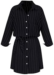 Spring Fall Winter Striped Print Sweater Belted  Shirt Party Dress/Tunic 