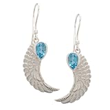 Sajen Sterling Silver Polished  Wings with London Blue Topaz Earrings
