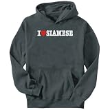 Hoodie Mens Dark Silver  I love Siamese  Cats
