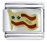 Wavy Usa Flag Italian Charms Bracelet Link