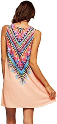 KAMACO Women's Sexy Sleeveless Boho Flower A Line Beach Dress Pink S