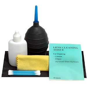 Digital SLR Camera 6 Piece Cleaning Kit with Booklet of Lens Cleaning Tissues, Cloth, Cleaning Liquid, Air Blower and Cotton Swabs