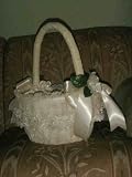 Flower Girl Wedding Basket Ivory Satin Pearl Handle
