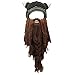 Flyou Adult Viking Beard Beanie Horn Hat Winter Warm Mask Hat Knitted Wool Funny Skull Cap (Horn-Brown)
