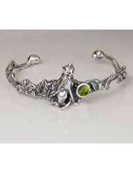 An Adorable Little Kitty Cat Cuff Bracelet Accented with a Genuine Peridot