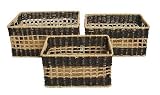 BRAND NEW SET OF 3 TWO TONE SEMI OPEN WEAVE SEAGRASS BASKET