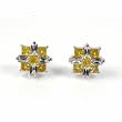 Men's Sterling Silver Earrings with Yellow Topaz and Clear CZ - Prong Set and Stamping - 12 x 12 mm