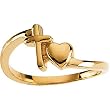 14K Yellow Gold Cross and Heart Chastity Ring
