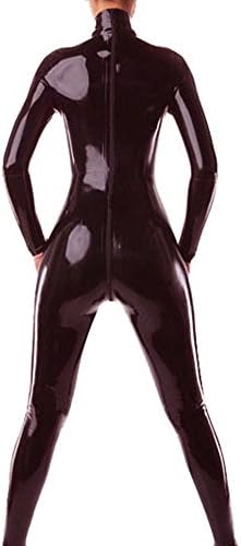 JustinLatex Womens Latex Rubber Catsuit Long Sleeve Turtle Neck Bodysuit Tights, M, Black