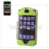 Green Apple iPhone Premium Leather Vertical Holster Case Cover with Swivel Belt Clip and Screen Protector