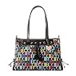 Dooney Bourke Large Logo Mutli Zip Top Bag Purse Tote Black