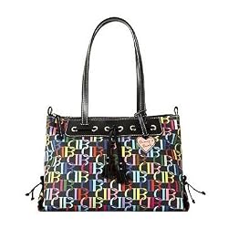 Dooney Bourke Large Logo Mutli Zip Top Bag Purse Tote Black