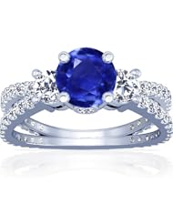 Platinum Round Cut Blue Sapphire Ring With Sidestones (GIA Certificate)